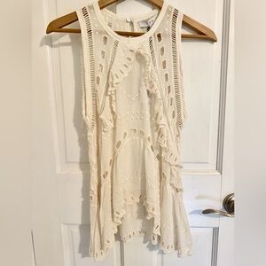 NWT IRO Women's Tank Top Sleeveless Beige Sz 36 embroidered ruffles scallop hem